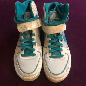 Turquoise and Crean Nike Hightops